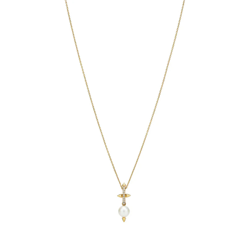 Pearl Pendant Necklace in Yellow Gold with Diamonds