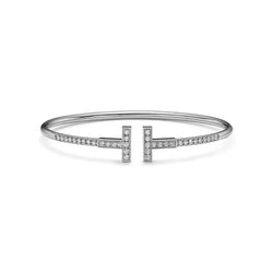 T Pave Diamond Wire Bangle in White Gold