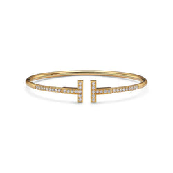 T Pave Diamond Wire Bangle in Yellow Gold