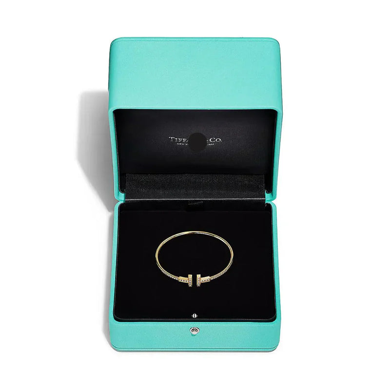 T Pave Diamond Wire Bangle in Yellow Gold
