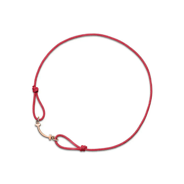 T Smile Bracelet with Red Cord in 18k Rose Gold