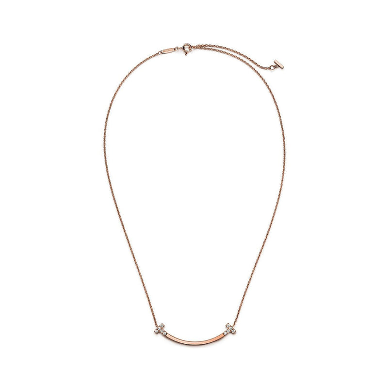 T Smile Medium Necklace in Rose Gold with Diamonds