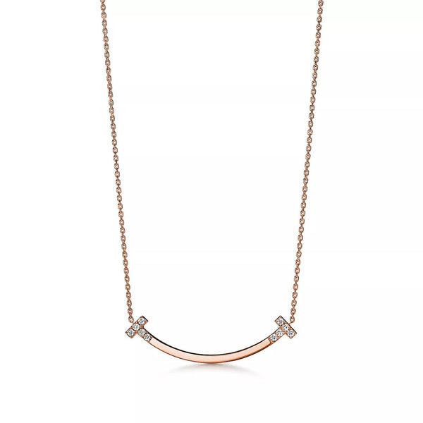 T Smile Medium Necklace in Rose Gold with Diamonds