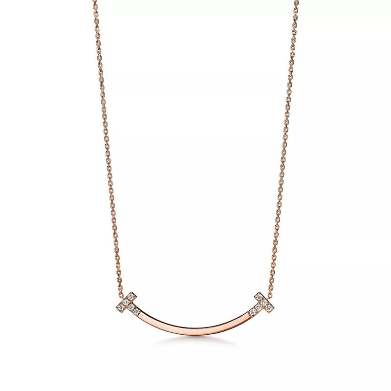 T Smile Medium Necklace in Rose Gold with Diamonds