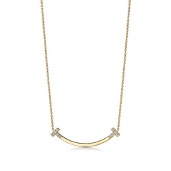 T Smile Medium Necklace in Yellow Gold with Diamonds