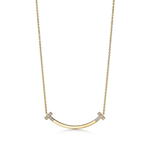 T Smile Medium Necklace in Yellow Gold with Diamonds