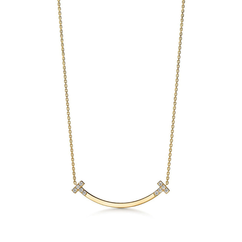 T Smile Medium Necklace in Yellow Gold with Diamonds