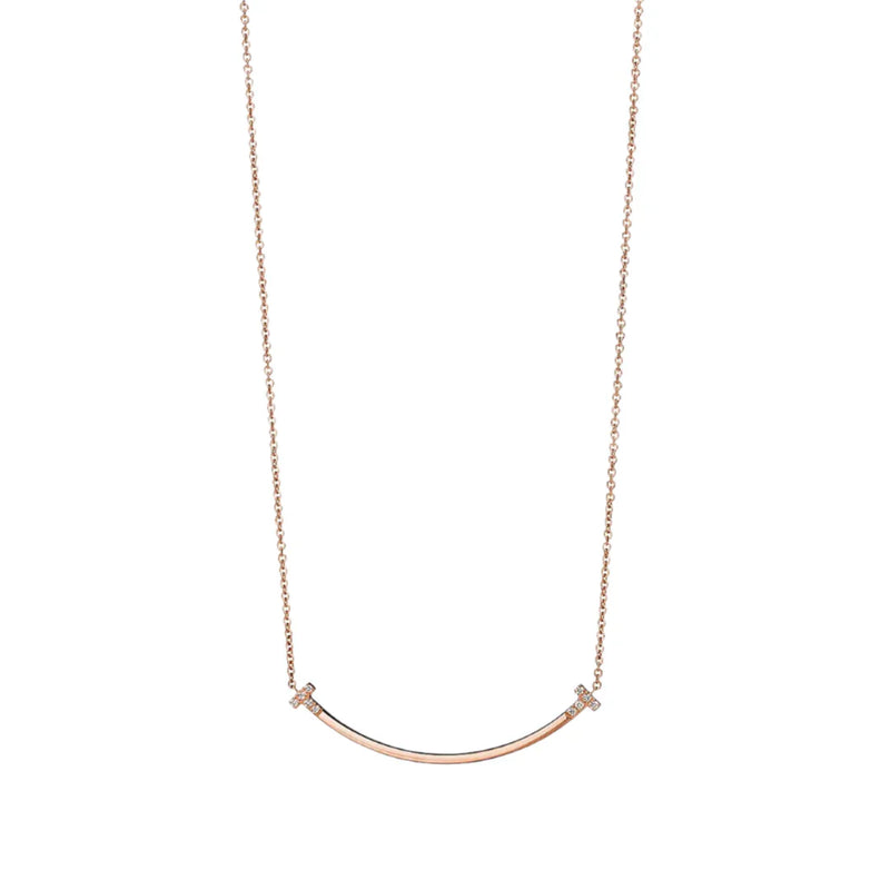 T Smile Pendant in Rose Gold with Diamonds