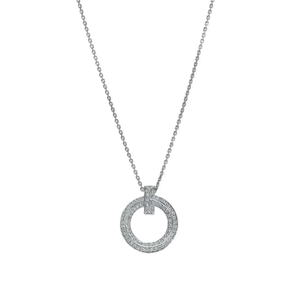 T T1 Circle Pendant Necklace in White Gold