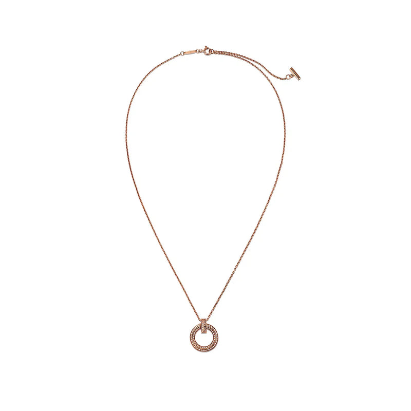 T T1 Narrow Circle Pendant Necklace Rose Gold Full Pavé Diamonds