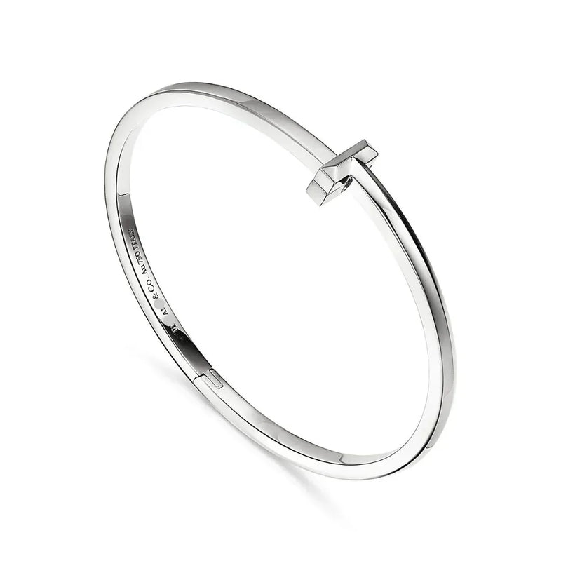 T1 Narrow Hinged Bangle White Gold