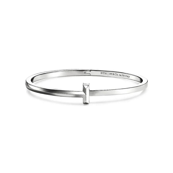 T1 Narrow Hinged Bangle White Gold