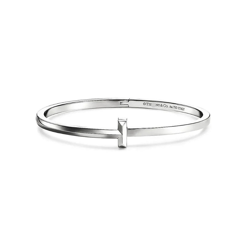 T1 Narrow Hinged Bangle White Gold