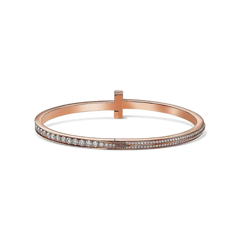 T1 Narrow Pave Diamond Hinged Bangle in Rose Gold