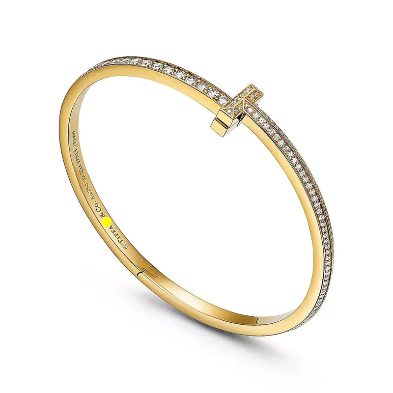 T1 Narrow Pave Diamond Hinged Bangle in Yellow Gold