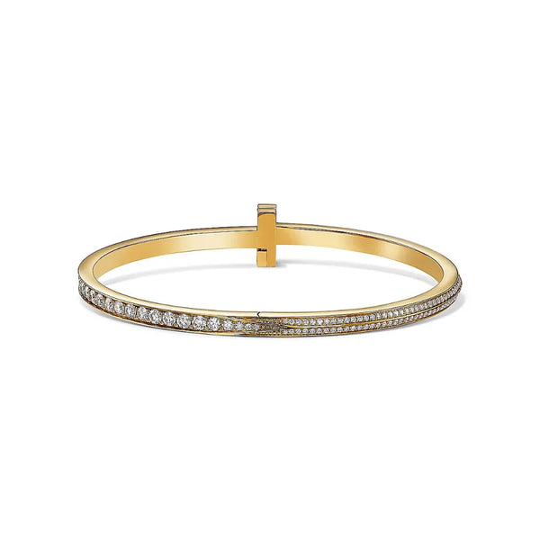 T1 Narrow Pave Diamond Hinged Bangle in Yellow Gold
