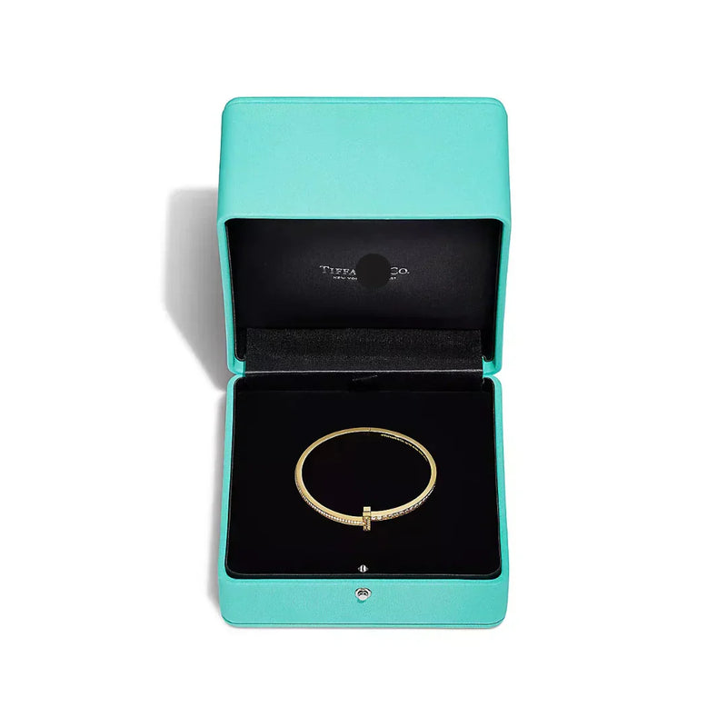 T1 Narrow Pave Diamond Hinged Bangle in Yellow Gold