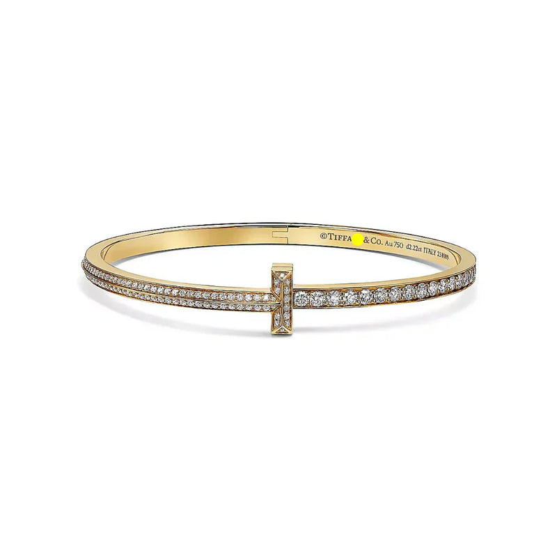 T1 Narrow Pave Diamond Hinged Bangle in Yellow Gold