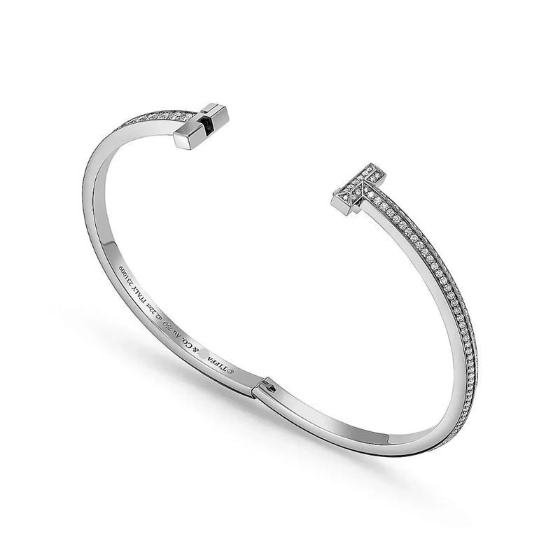 T1 Narrow Pavé Diamond Hinged Bangle in White Gold