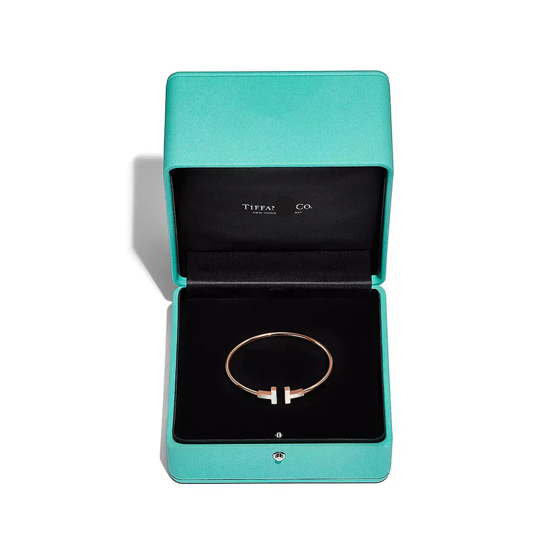 T Wire Bangle with Mother-of-Pearl Accents Rose Gold