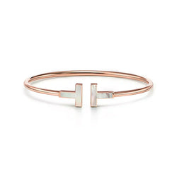 T Wire Bangle with Mother-of-Pearl Accents Rose Gold