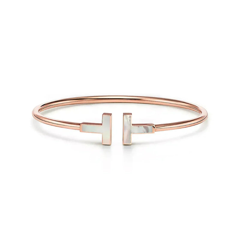 T Wire Bangle with Mother-of-Pearl Accents Rose Gold