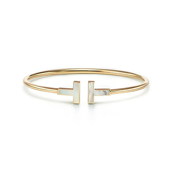 T Wire Bangle with Mother-of-Pearl Accents Yellow Gold
