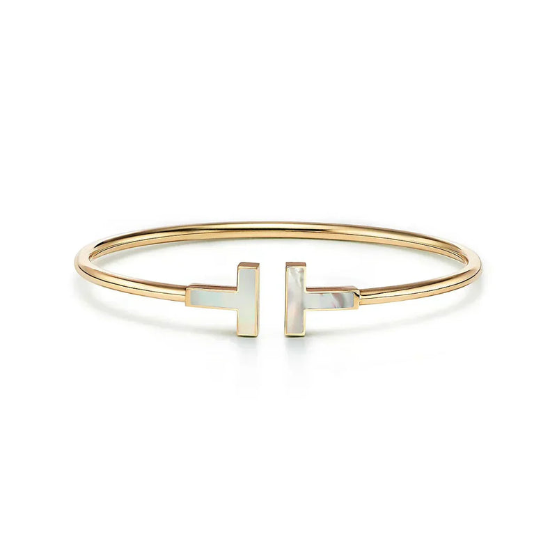 T Wire Bangle with Mother-of-Pearl Accents Yellow Gold