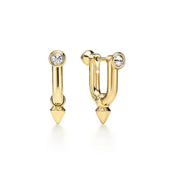 Titan Medium Yellow Gold With Diamonds Earrings