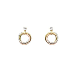 Trinity Circle Drop Earring Yellow/White/Rose Gold Vermeil With Diamond
