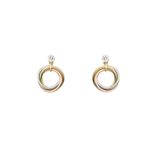 Trinity Circle Drop Earring Yellow/White/Rose Gold Vermeil With Diamond