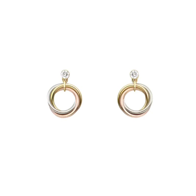 Trinity Circle Drop Earring Yellow/White/Rose Gold Vermeil With Diamond