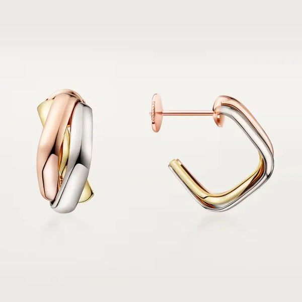 Trinity Hoop Earrings Yellow/White/Rose Gold Vermeil Interlocking Design