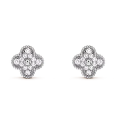 Vintage Alhambra Earrings White Gold Vermeil With Moissanite
