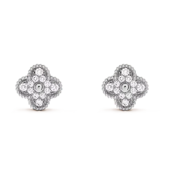 Vintage Alhambra Earrings White Gold Vermeil With Moissanite