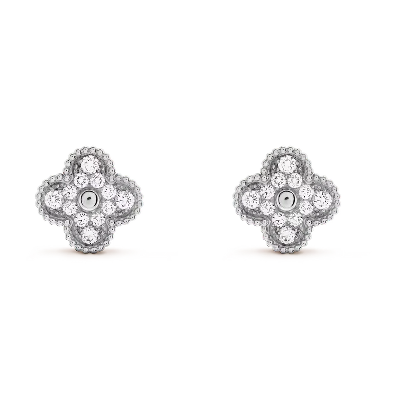 Vintage Alhambra Earrings White Gold Vermeil With Moissanite