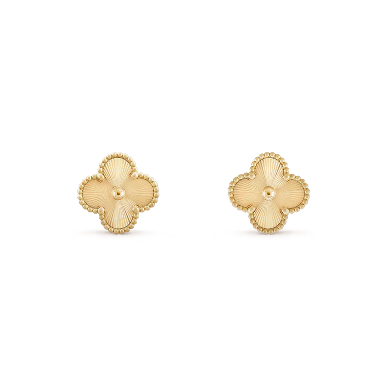 Vintage Alhambra Earrings Yellow Gold Vermeil Guilloche Finish