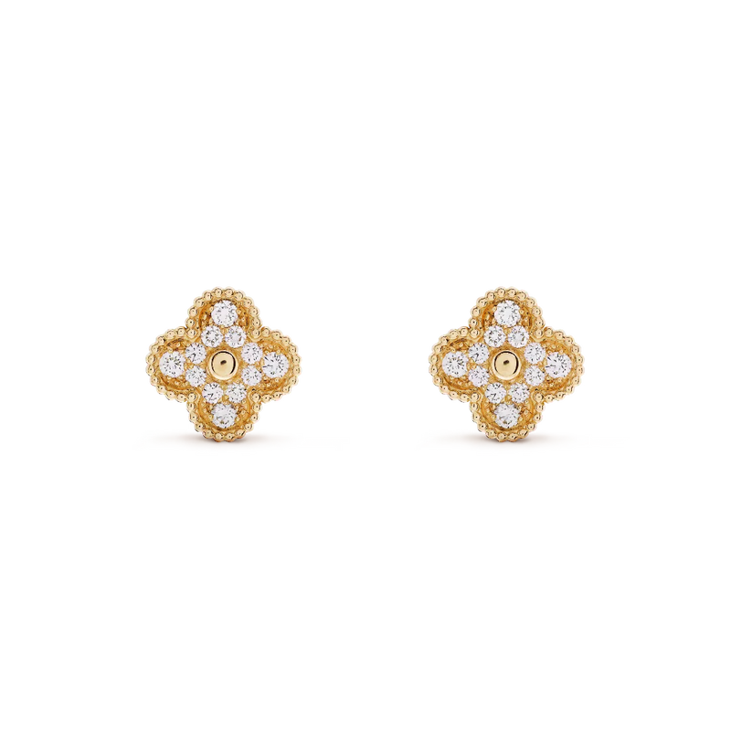 Vintage Alhambra Earrings Yellow Gold Vermeil With Moissanite